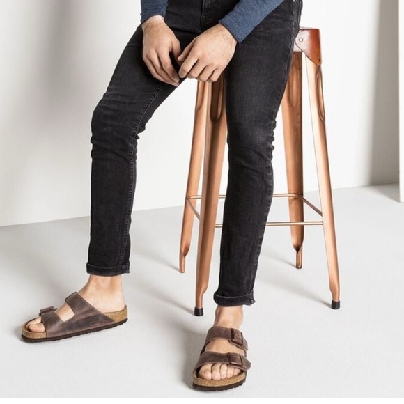 NEW Birkenstock Men's Arizona Soft Footbed Brown Oiled Leather Slides Sandals.10 - Picture 1 of 9